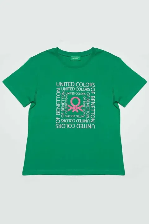 Benetton Kız Çocuk T-Shırt-Yeşil 
