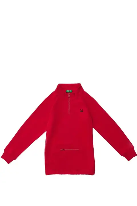 Erkek Çocuk Fermuar Yakalı Sweatshirt - Kırmızı 