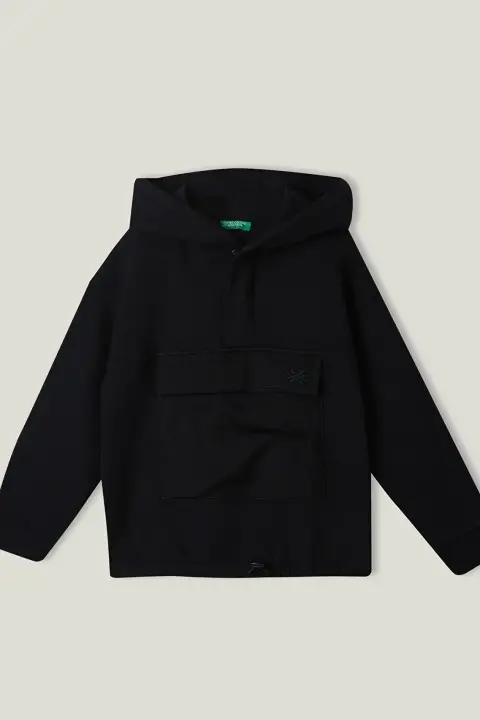 Erkek Çocuk Önü Cep Detaylı Sweatshirt - Siyah 