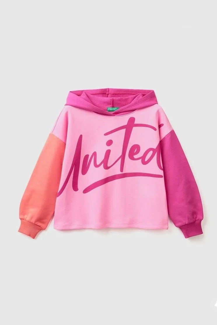 Kız Çocuk Benetton Yazılı Sweatshirt - Pembe 