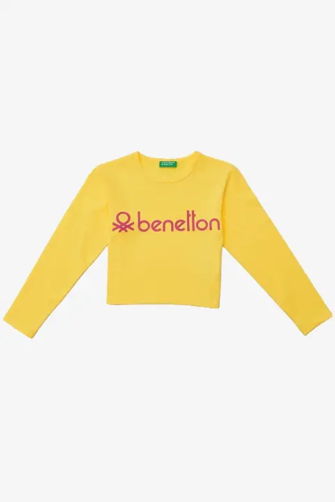 Kız Çocuk Uzun Kollu Crop Top - Sarı 