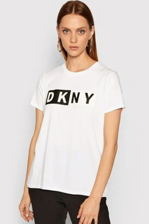 Kadın Two Tone Bisiklet Yaka T-shirt-beyaz - DKNY