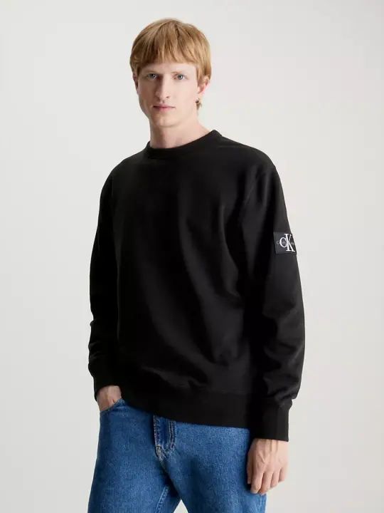 Erkek Badge Bisiklet Yaka Sweatshirt - Siyah 