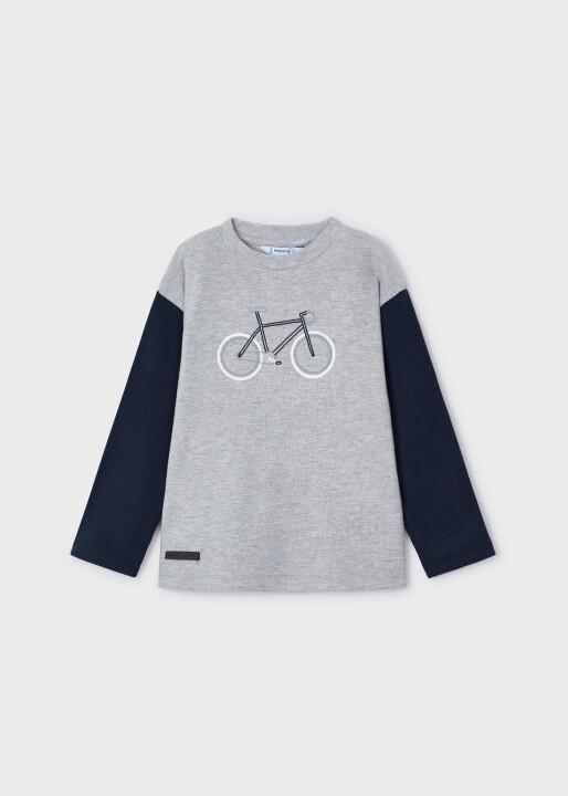 Erkek Çocuk Bisiklet İşlemeli T-shirt Gri 