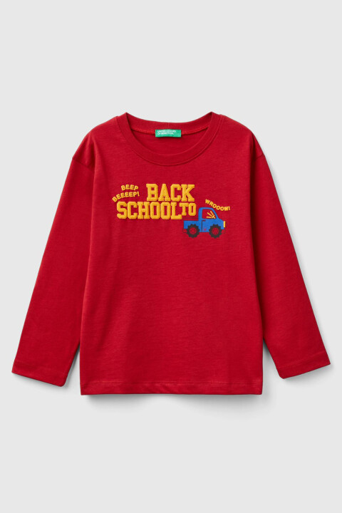 Erkek Çocuk Bisiklet Yaka Uzun Kollu T-Shirt - Kırmızı 