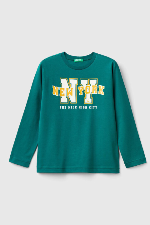 Erkek Çocuk Bisiklet Yaka Uzun Kollu T-Shirt - Yeşil 