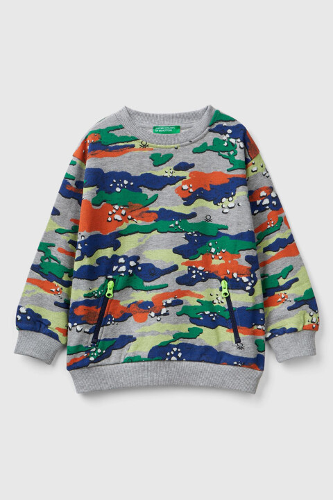 Erkek Çocuk Kamuflaj Desenli Bisiklet Yaka Sweatshirt - Karışık Renk 