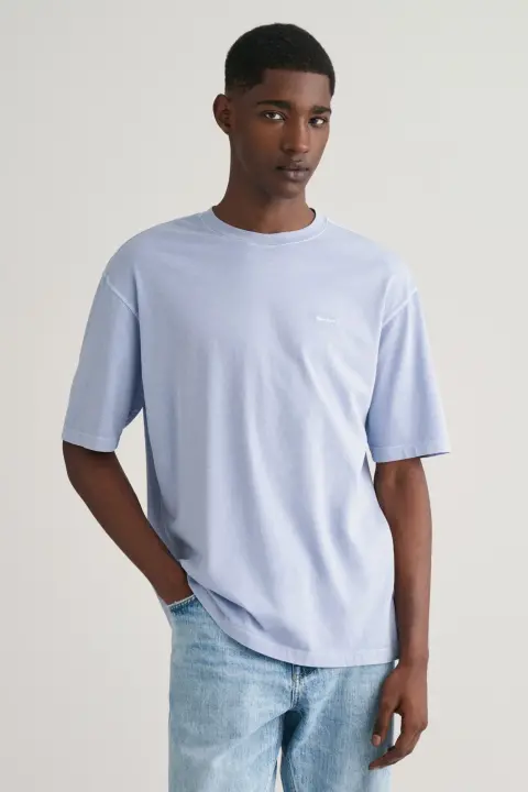 Erkek Gant Relaxed Fit Bisiklet Yaka Logolu T-Shirt - Mavi 