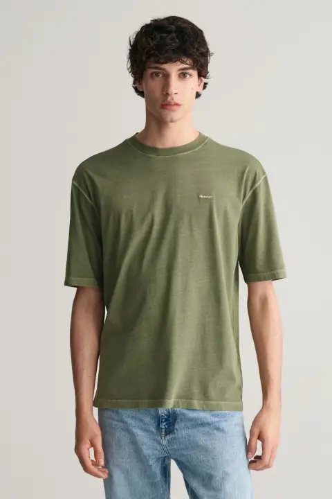 Erkek Gant Relaxed Fit Bisiklet Yaka Logolu T-Shirt - Yeşil 