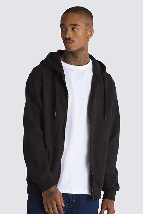 Erkek Kapüşonlu Normal Düz Fermuarlı Sweatshirt - Siyah 