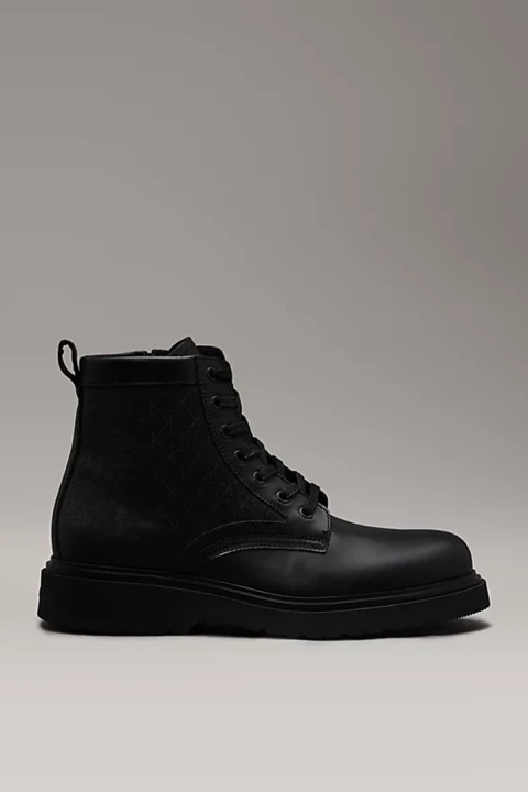 Erkek Lace Up Boot W/ Zıp Deri Logolu Bot - Siyah 