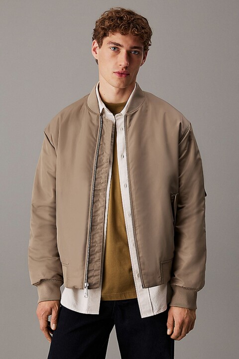 Erkek LS Dolgulu Nylon Bomber Ceket - Gri 