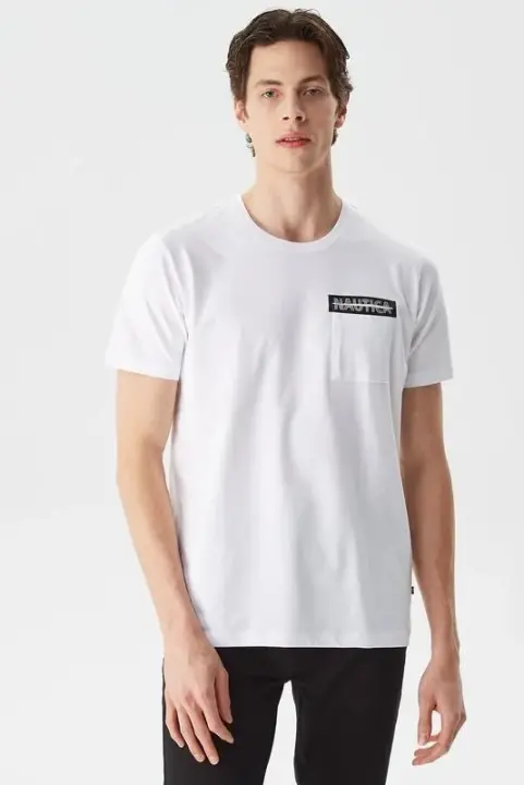 Erkek Nautica Baskılı Standart Fit Kısa Kollu T-Shirt - Beyaz 