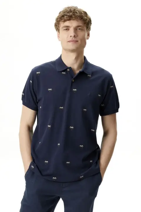 Erkek Nautica Classic Fit Kısa Kollu Desenli Polo - Lacivert 