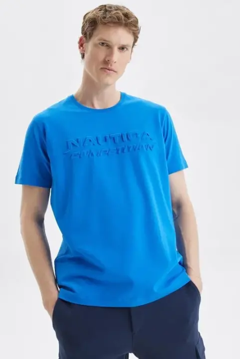 Erkek Nautica Standart Fit Baskılı Kısa Kollu T-Shirt / Mavi 