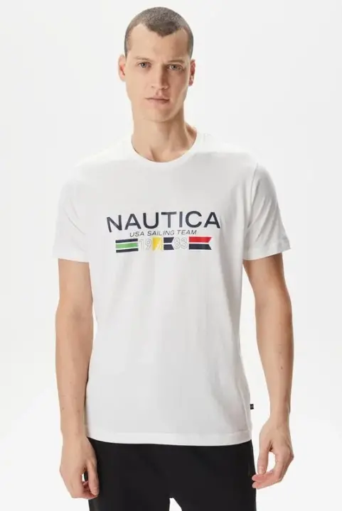 Erkek Nautica Standart Fit Kısa Kollu T-Shirt - Beyaz 