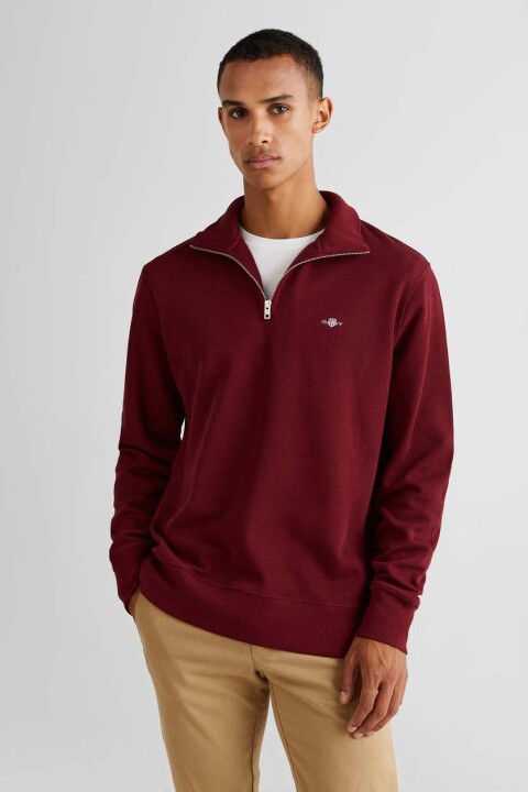 Erkek Regular Fit Yarım Fermuarlı Sweatshirt - Bordo 