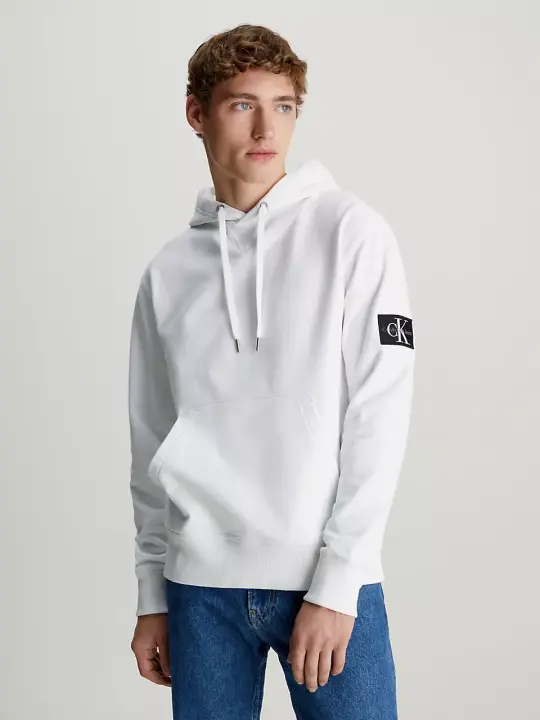 Erkek Rozetli Kapüşonlu Sweatshirt - Beyaz 