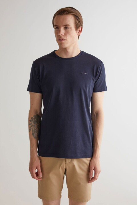 Erkek Slim Fit Bisiklet Yaka T-shirt - Lacivert - Gant