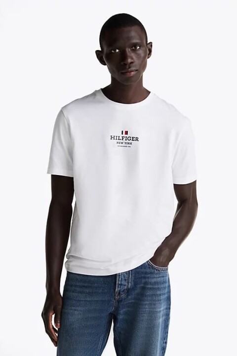 Erkek TH Logolu Yuvarlak Yaka T-Shirt - Beyaz 