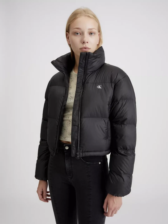 Kadın Down Cropped Puffer Mont-Siyah 