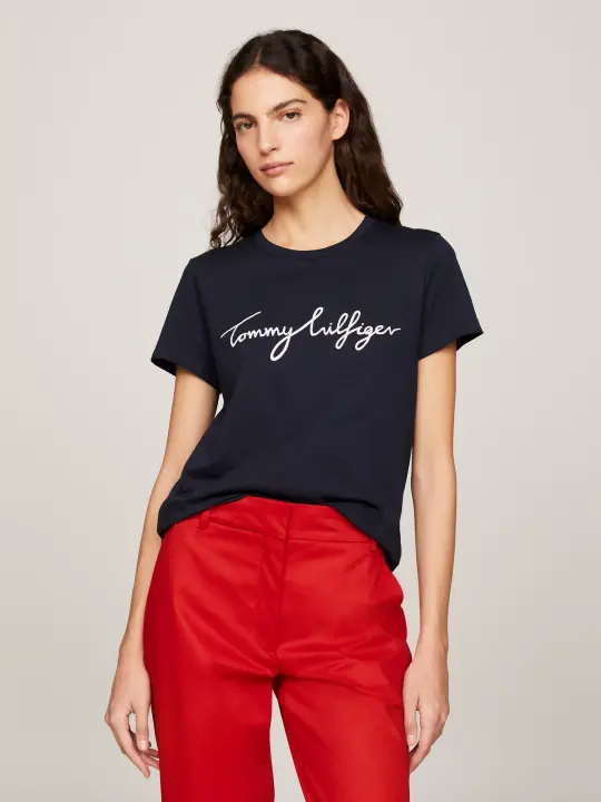 Kadın Herıtage Bisiklet Yaka Logo T-Shirt-Lacivert 