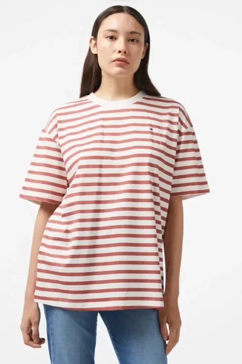 Kadın Modern Reg Strıpe C-Nk Ss T-Shirt-Beyaz 