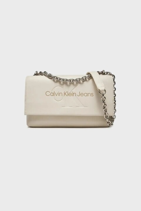 Kadın Sculpted Flap Chain25 Mono Omuz Çantası - Beyaz - Calvin Klein