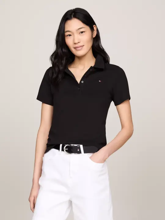 Kadın Slim Polo Tişört-Siyah 