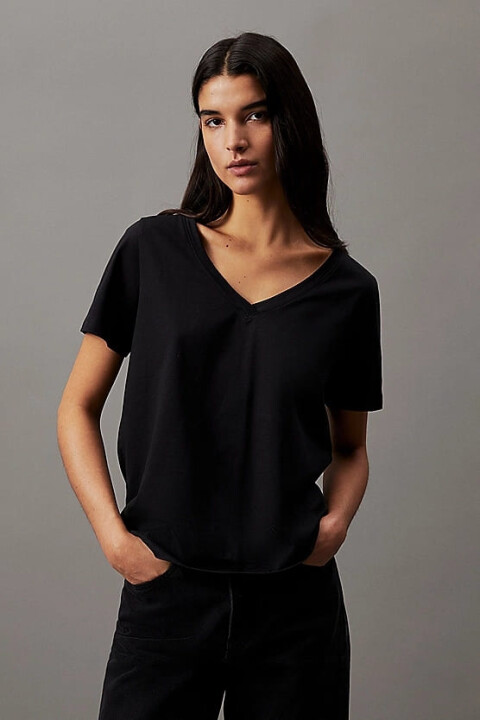 Kadın Smooth V Neck T-Shirt - Siyah 