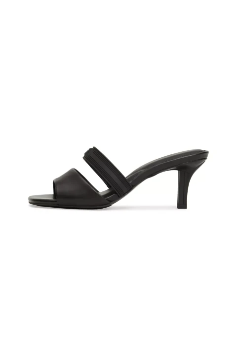 Kadın Sporty Leather Mule Sandalet-Siyah 