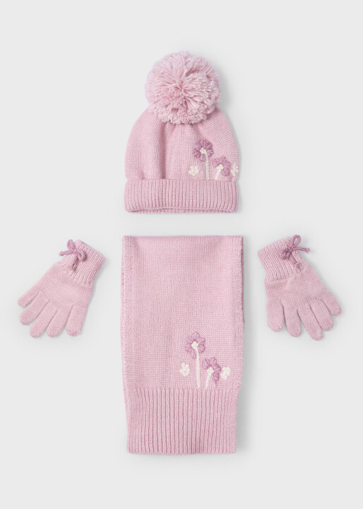 Kız Çocuk Atkı Şapka Set Pembe 