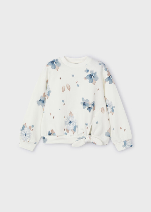 Kız Çocuk Çiçekli Sweatshirt Beyaz 