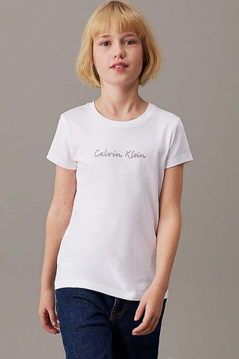Kız Çocuk Ck Script Logo Slim T-Shirt - Beyaz 