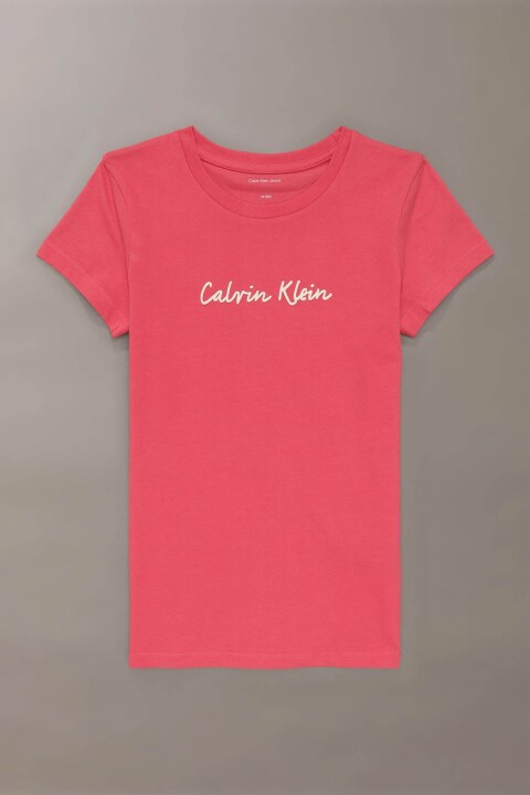 Kız Çocuk Ck Script Logo Slim T-Shirt - Kırmızı 