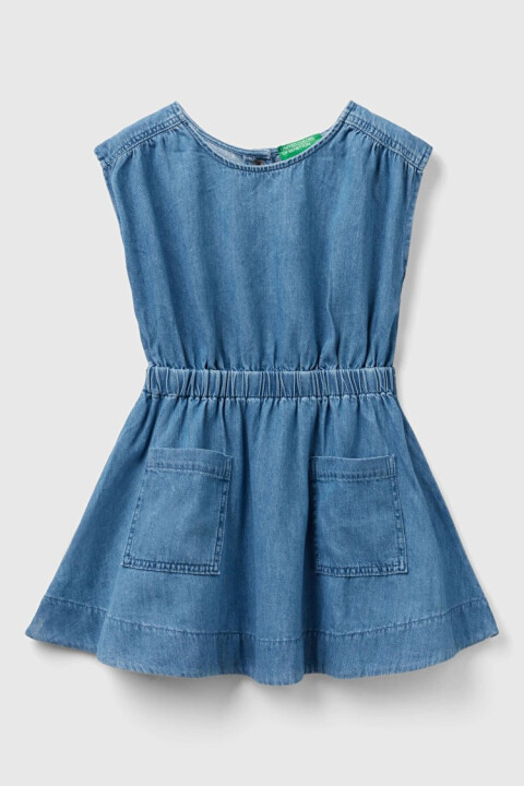 Kız Çocuk Denim Elbise - Mavi 