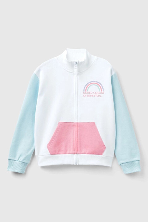 Kız Çocuk Fermuarlı Sweatshirt - Beyaz 