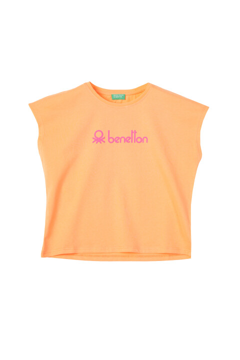 Kız Çocuk Kısa Kollu T-Shirt - Açık Turuncu 