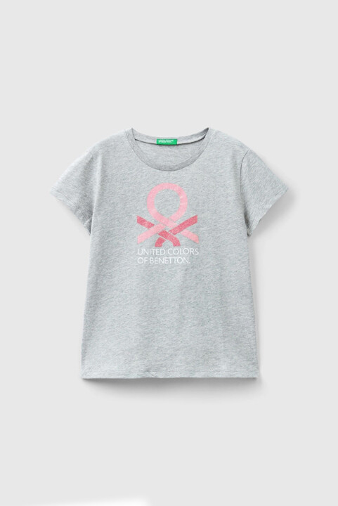 Kız Çocuk Kısa Kollu T-Shirt - Gri 