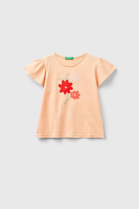 Kız Çocuk Kısa Kollu T-Shirt - Turuncu 