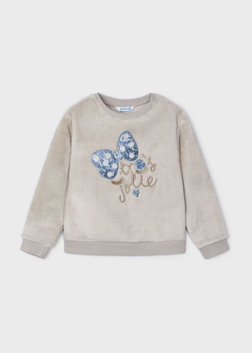 Kız Çocuk Suni Kürklü Sweatshirt Gri 