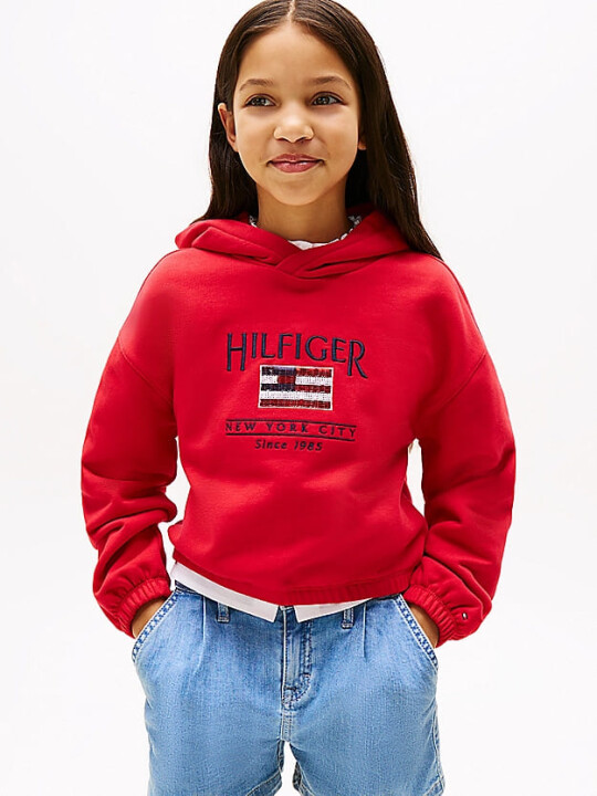Kız Çocuk Th Sequin Bayrak Kapüşonlu Sweatshirt - Kırmızı 