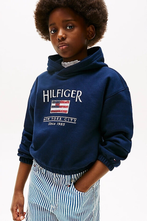 Kız Çocuk Th Sequin Bayrak Kapüşonlu Sweatshirt - Lacivert 
