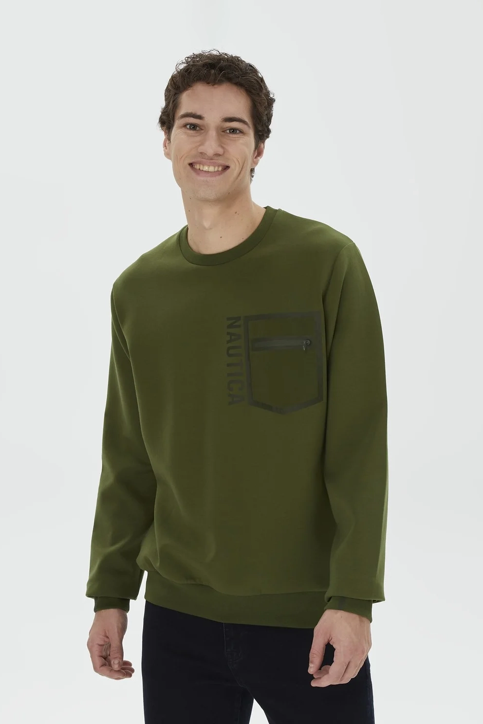 Erkek Standart Fit Bisiklet Yaka Sweatshirt - Yeşil 