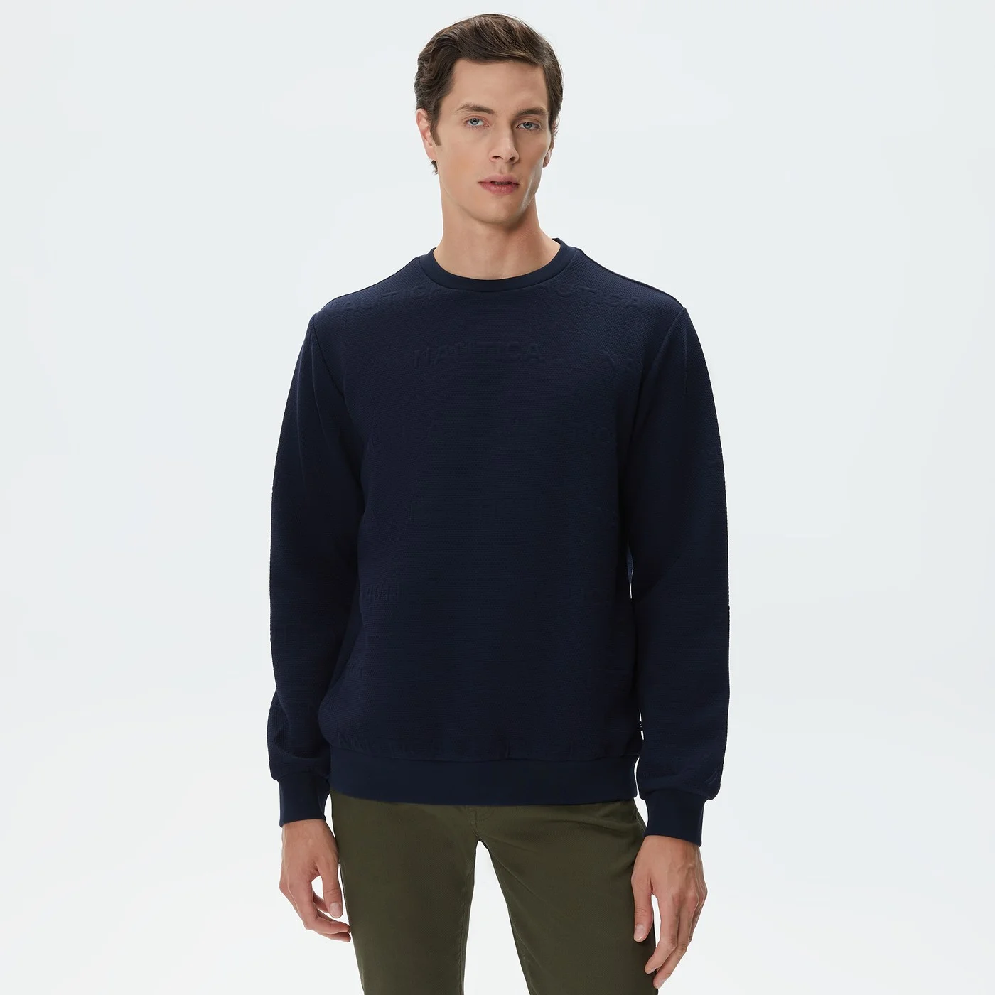 Erkek Standart Fit Jakarlı Sweatshirt - Lacivert 