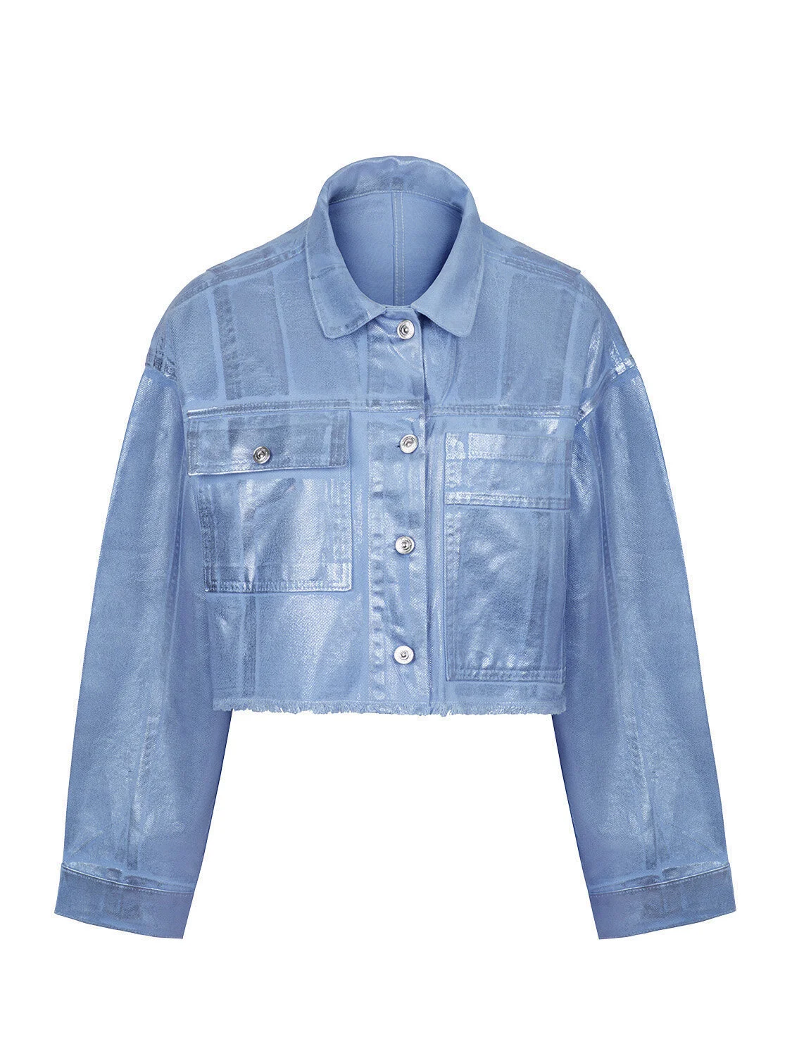 Kadın Metalik Denim Ceket-Mavi 