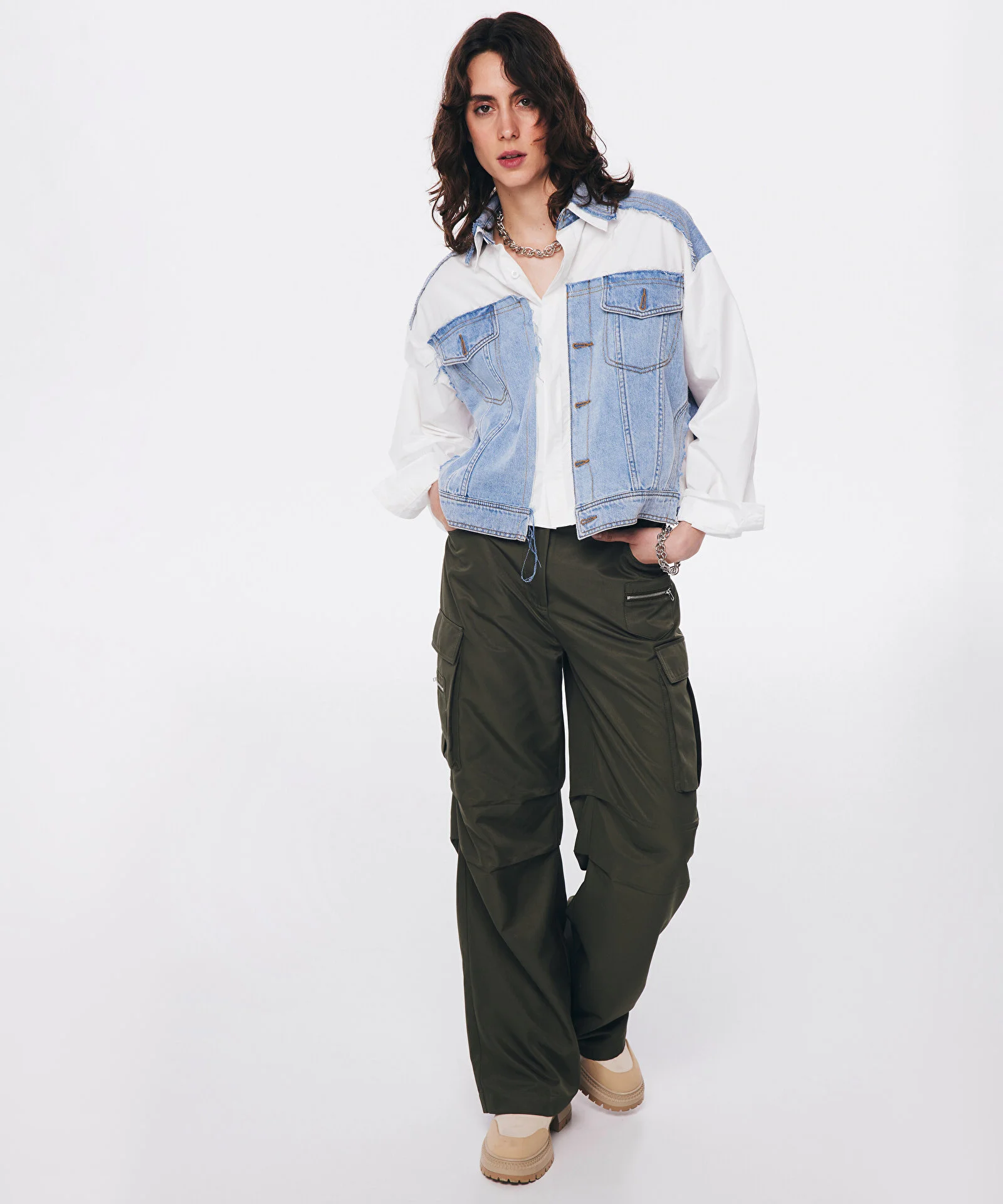Poplin Mıx Jean Ceket-Mavi 